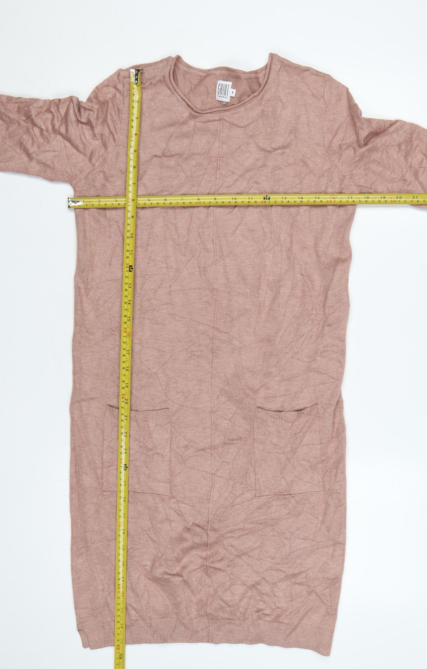 Saint Tropez Women Pink S Knit Jumper Dress Long Sleeve Pockets