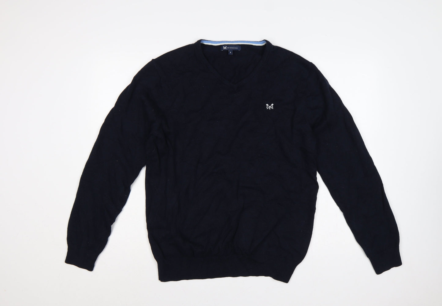 Crew Clothing Company Men’s Navy L V-Neck Cotton Cashmere Logo Jumper
