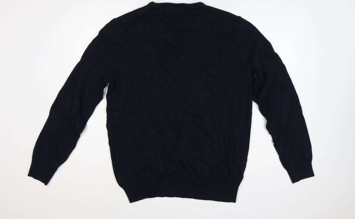 Crew Clothing Company Men’s Navy L V-Neck Cotton Cashmere Logo Jumper