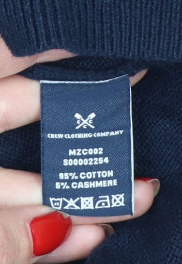 Crew Clothing Company Men’s Navy L V-Neck Cotton Cashmere Logo Jumper