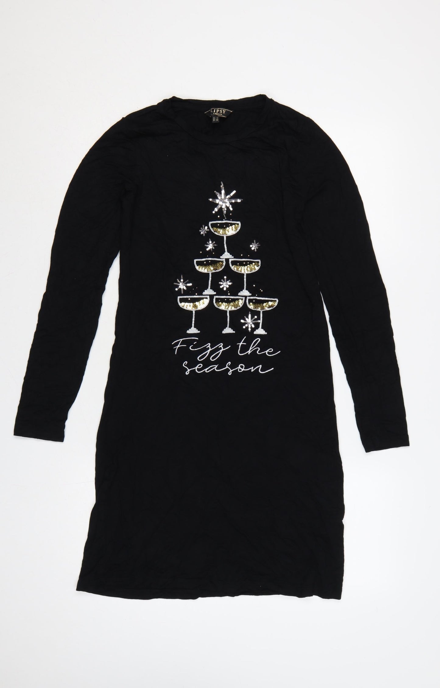 Lipsy London Women’s Black UK 10 Knee Length Jumper Dress Christmas