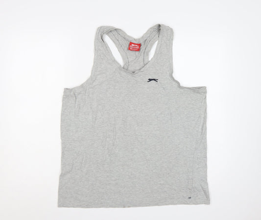 Slazenger Men's Grey XL Racerback Vest Sleeveless V-Neck Logo T-Shirt
