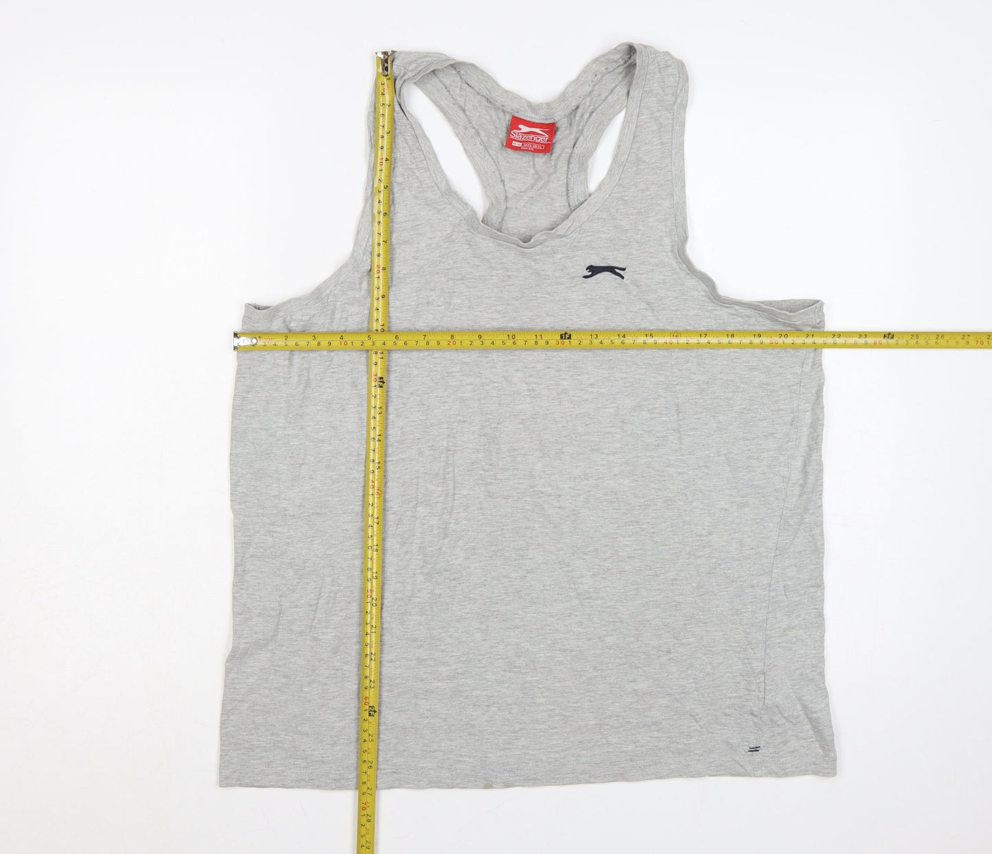 Slazenger Men's Grey XL Racerback Vest Sleeveless V-Neck Logo T-Shirt