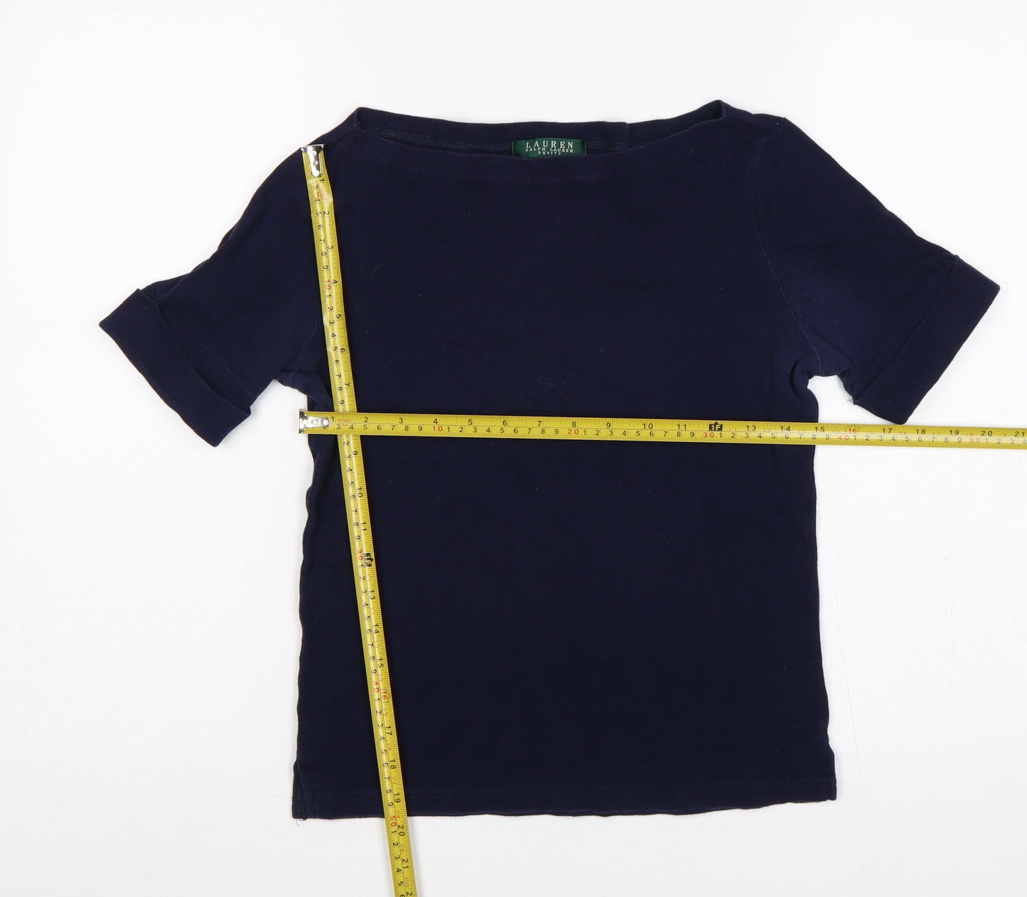 Lauren Ralph Lauren Women Navy Petite S Cotton Basic T-Shirt
