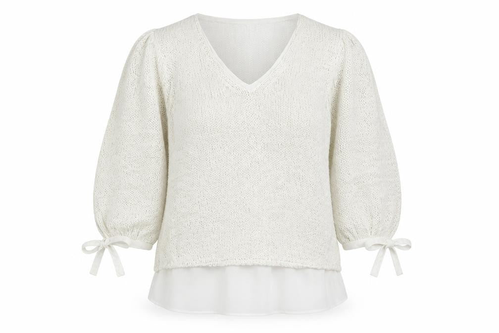 Mint Velvet Women Ivory S V-Neck Knit Balloon Sleeve Jumper