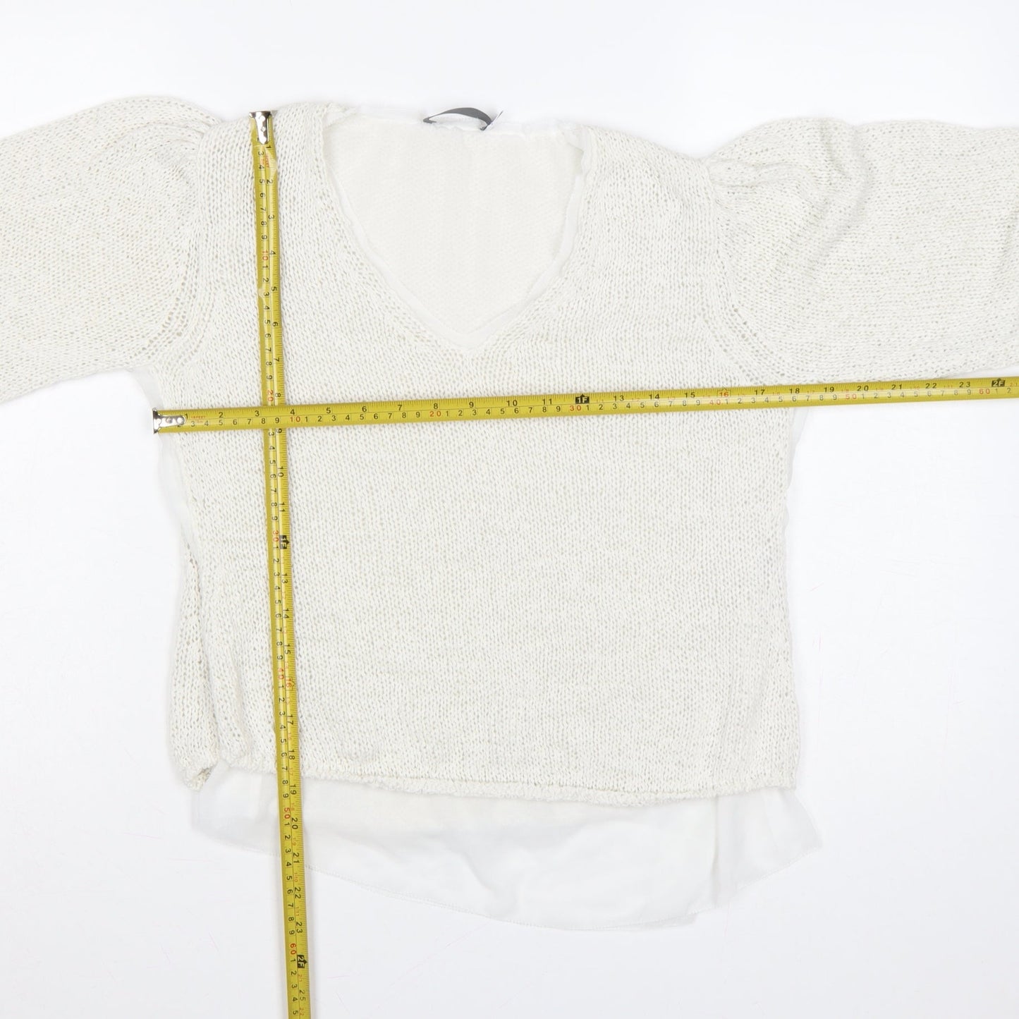 Mint Velvet Women Ivory S V-Neck Knit Balloon Sleeve Jumper