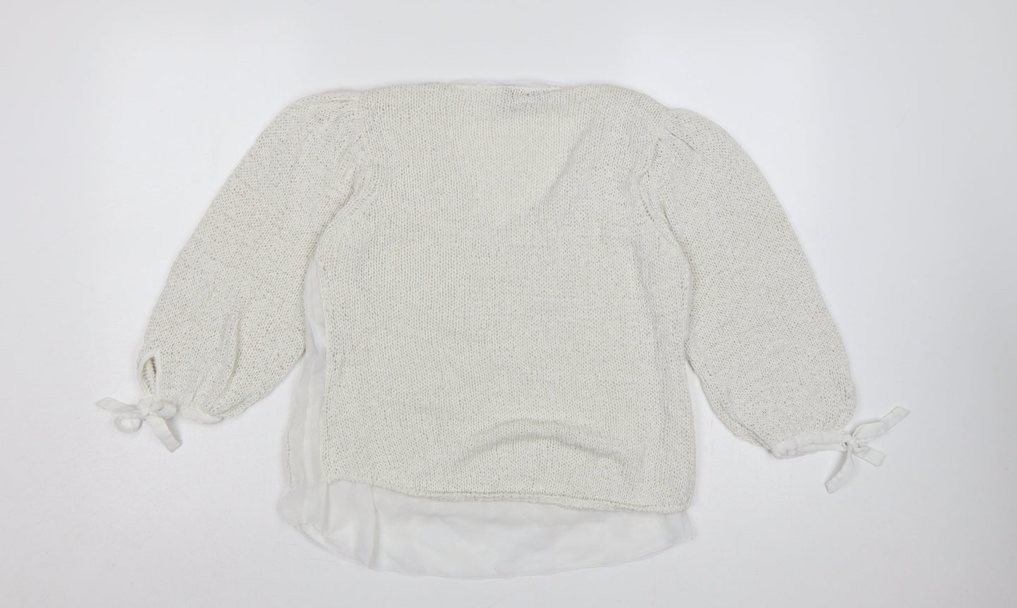 Mint Velvet Women Ivory S V-Neck Knit Balloon Sleeve Jumper