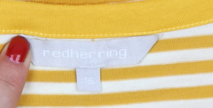 Red Herring Women’s Yellow White Stripe Ringer T-Shirt UK 16