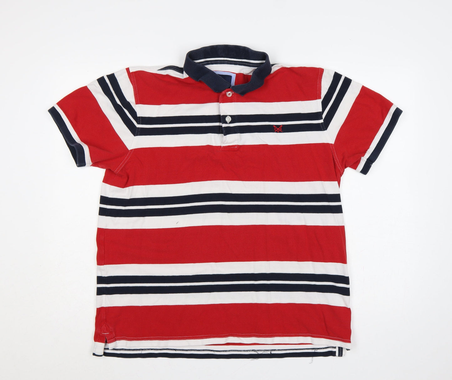 Crew Clothing Company Men’s XL Red Striped Cotton Short Sleeve Polo