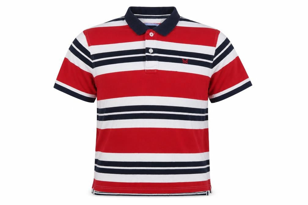 Front view of Crew Clothing Men’s XL Red Striped Cotton Short Sleeve Polo