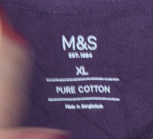 Marks and Spencer Men Purple XL Cotton Polo Shirt Contrast Trim