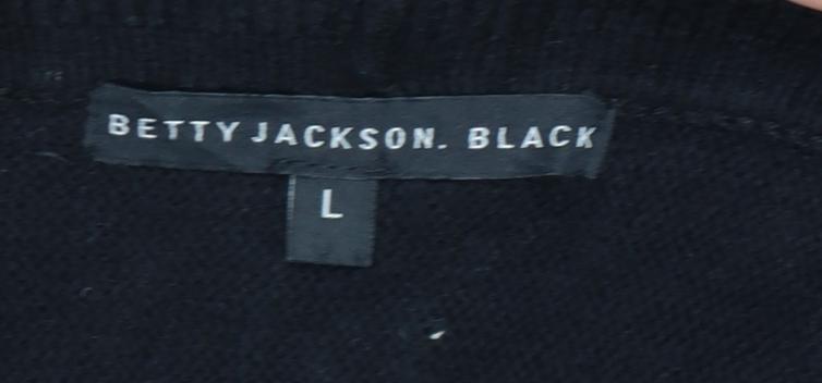 Betty Jackson Black Women Black L Ruffle Open Knit Roll Neck Cardigan