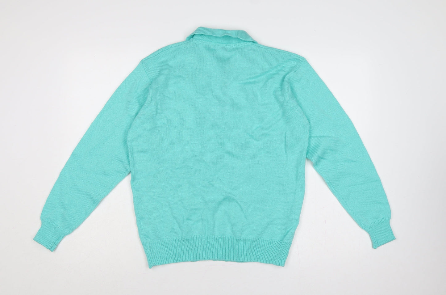 Damart Women Blue Size 12 Henley Collared Acrylic Knit Jumper Long Sleeve