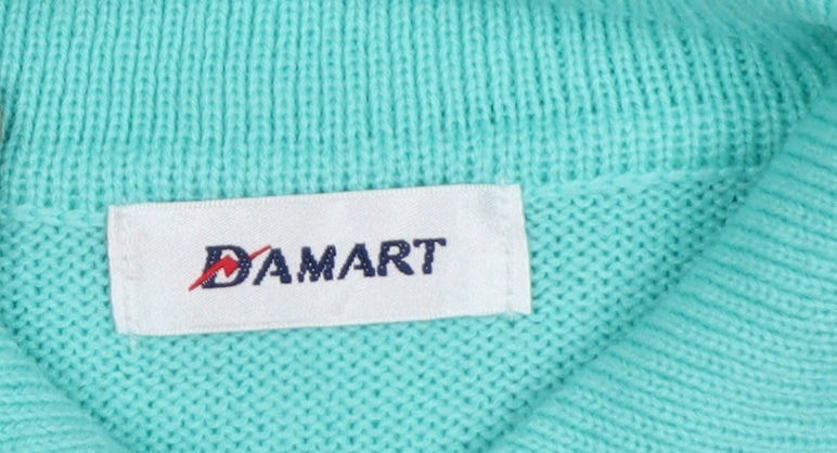 Damart Women Blue Size 12 Henley Collared Acrylic Knit Jumper Long Sleeve