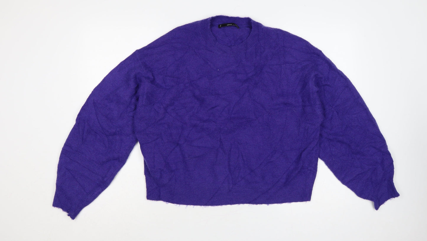 Mango Women Purple UK 12 Puff Sleeve Crew Neck Knit Jumper