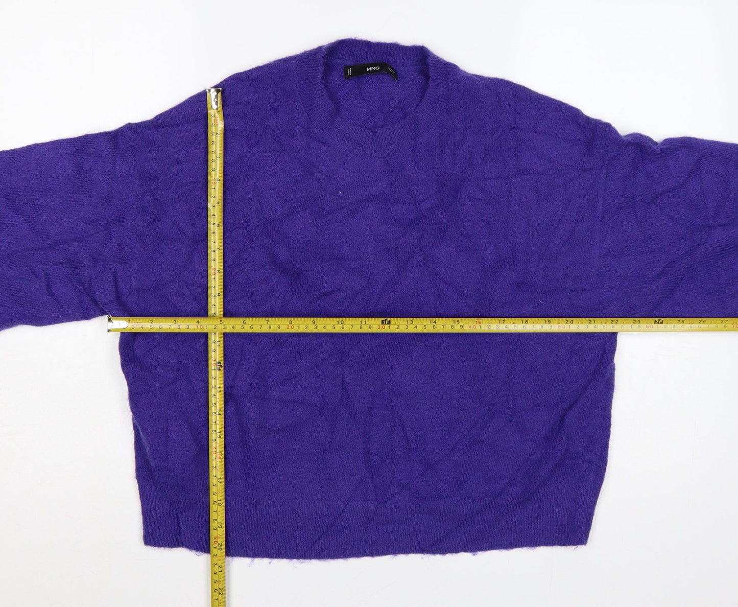 Mango Women Purple UK 12 Puff Sleeve Crew Neck Knit Jumper