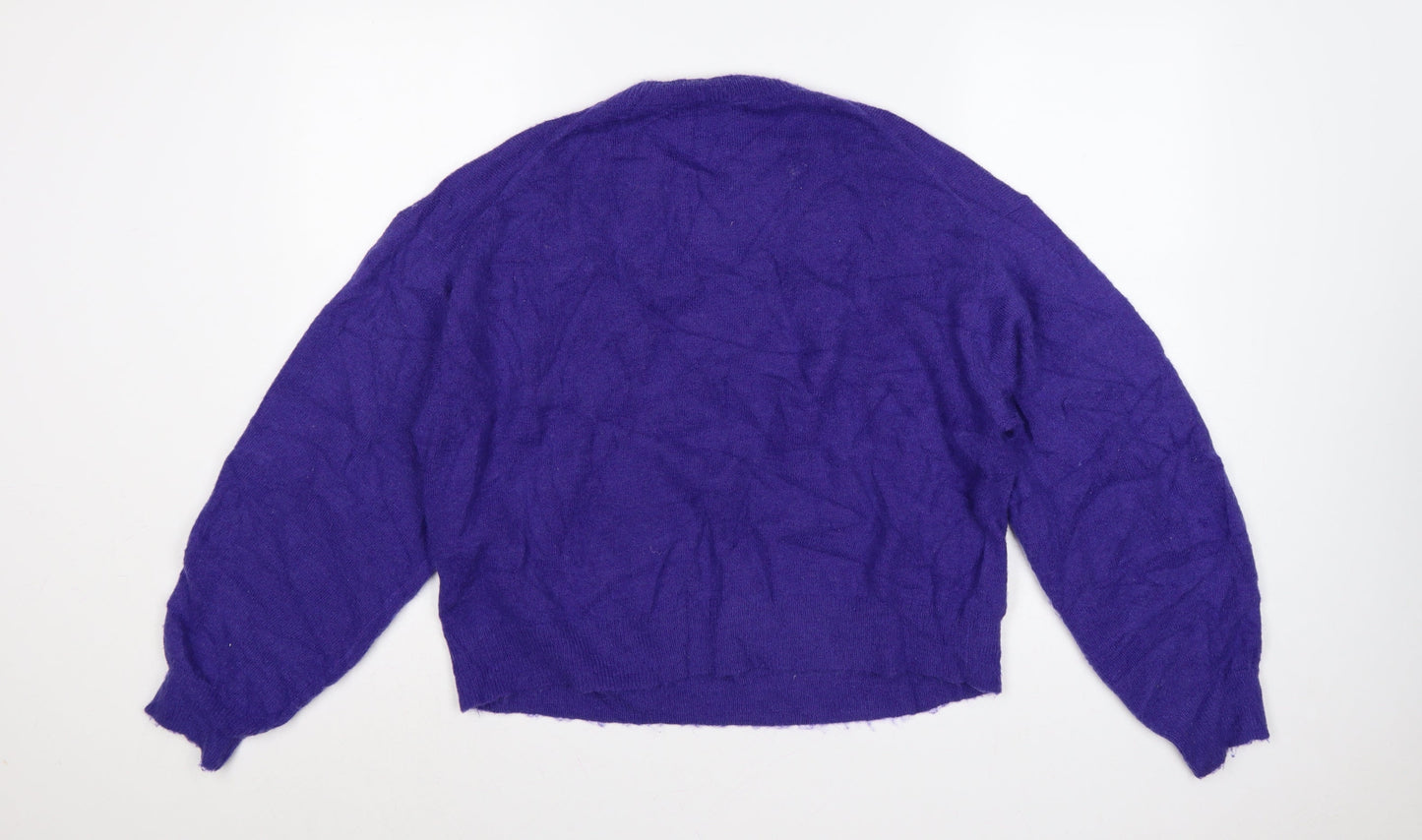 Mango Women Purple UK 12 Puff Sleeve Crew Neck Knit Jumper