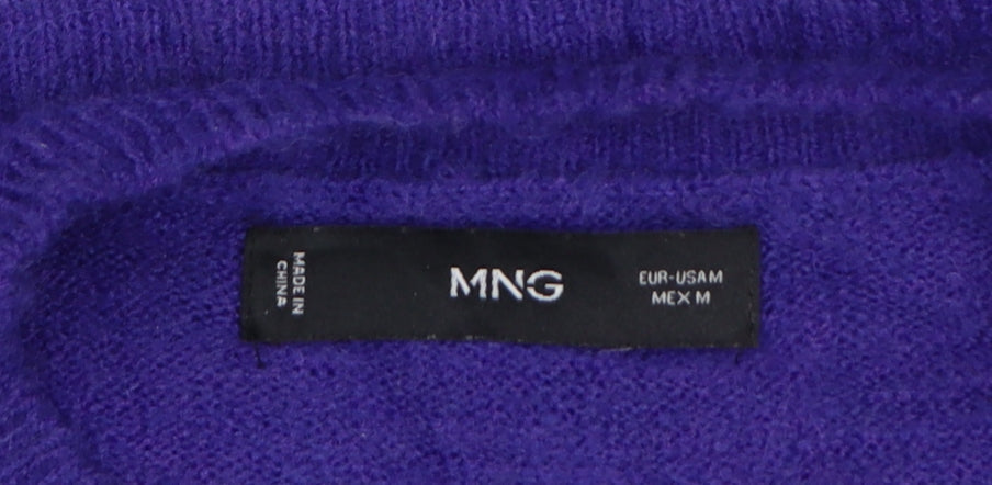 Mango Women Purple UK 12 Puff Sleeve Crew Neck Knit Jumper