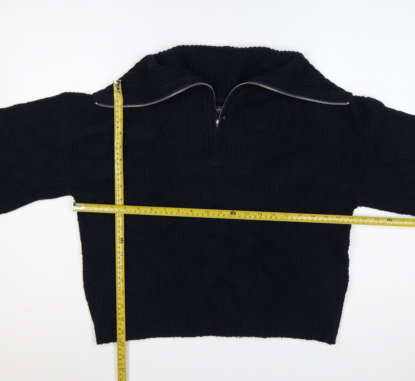 French Connection Women’s Blue M Rib Knit 1/4 Zip High Neck Jumper