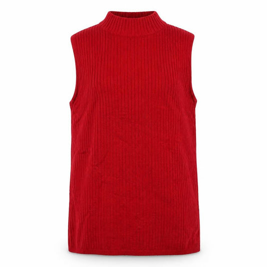Marks & Spencer Women Red UK 14 Ribbed Mock Neck Sleeveless Knit Vest