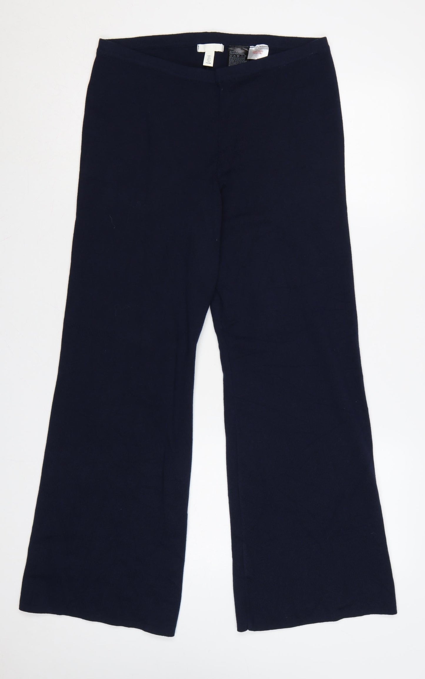H&M Women’s Navy Blue UK 6 Ribbed Flared Stretch Trousers