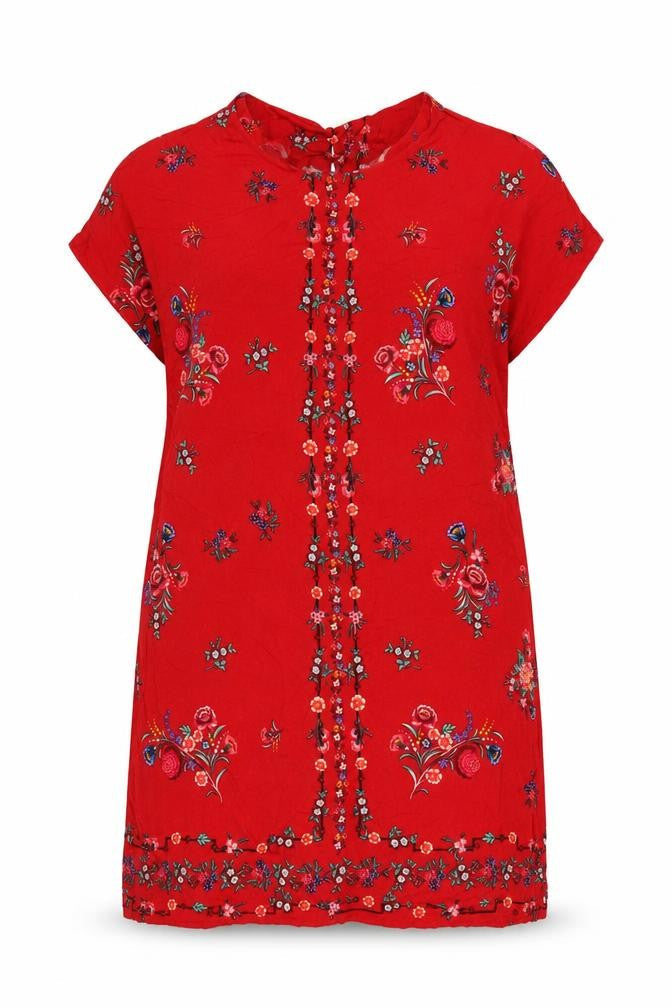 Monsoon Women Red Floral V-Neck Shift Dress UK 20 Bohemian
