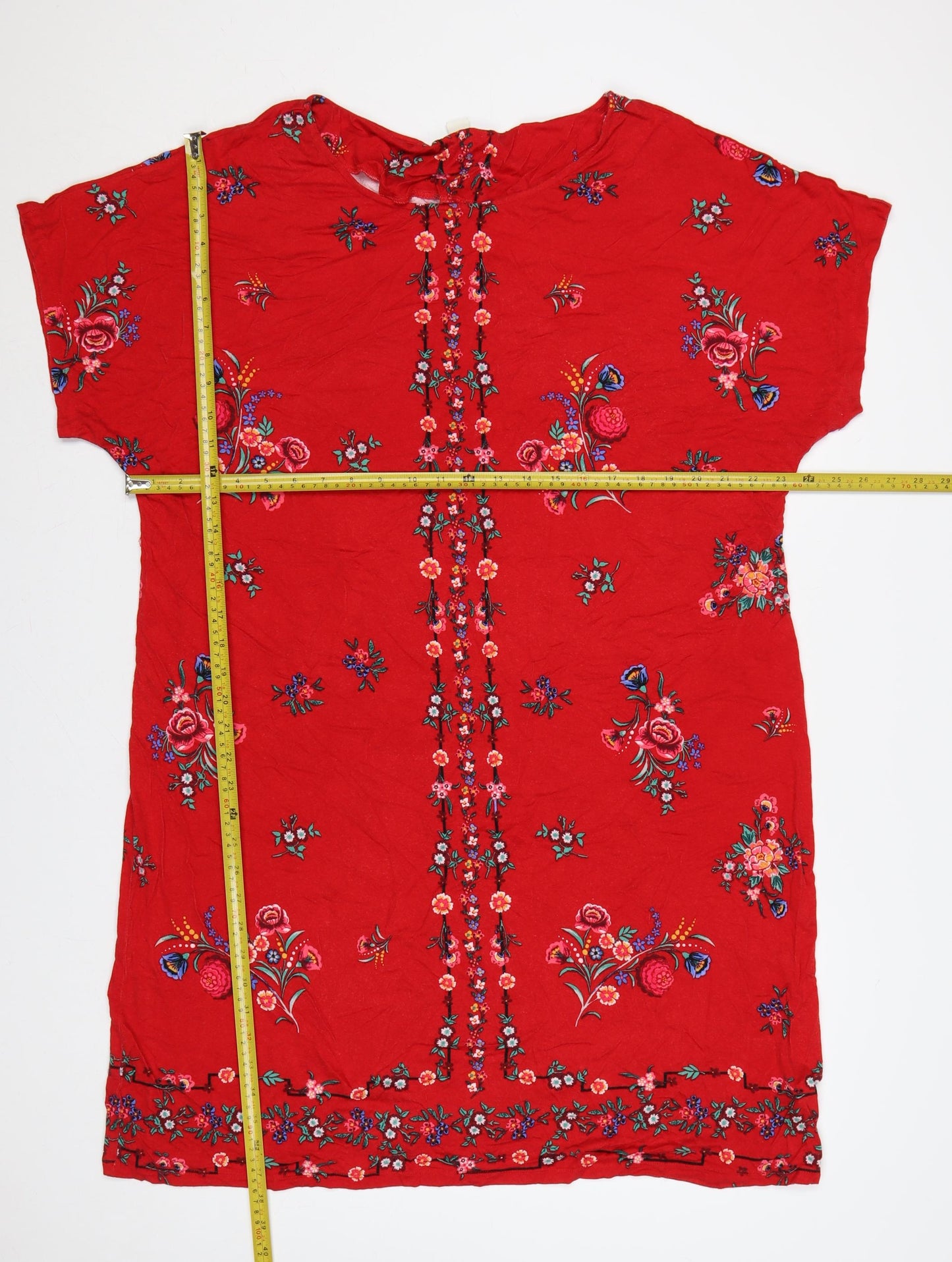 Monsoon Women Red Floral V-Neck Shift Dress UK 20 Bohemian