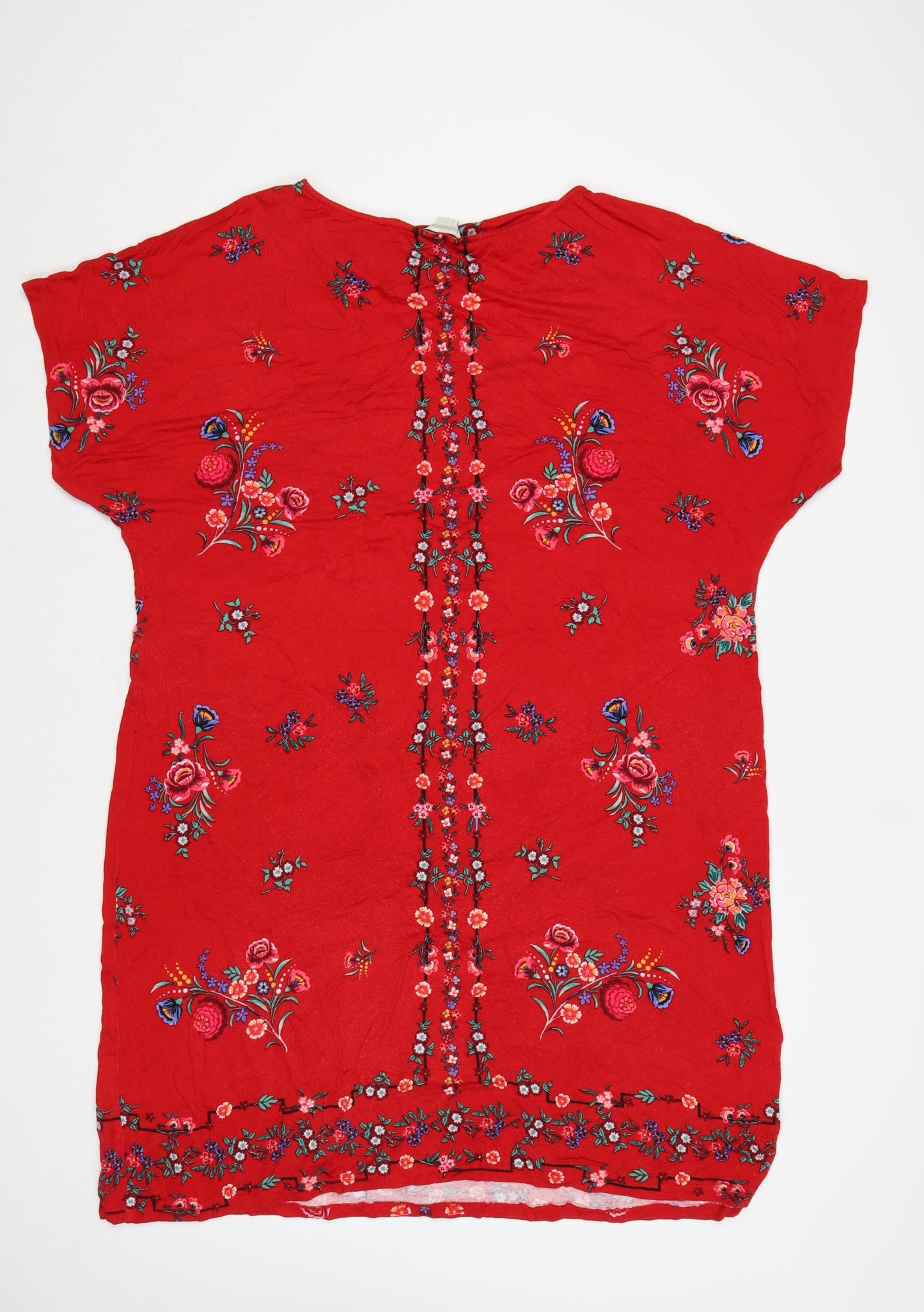 Monsoon Women Red Floral V-Neck Shift Dress UK 20 Bohemian
