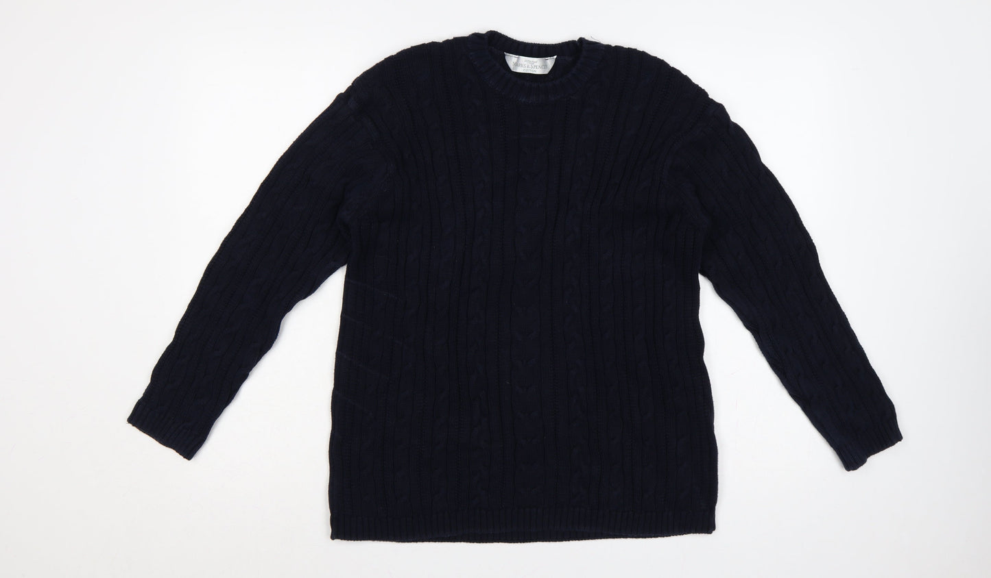Vintage Marks & Spencer Women Navy UK 14 Cable-Knit Cotton Jumper
