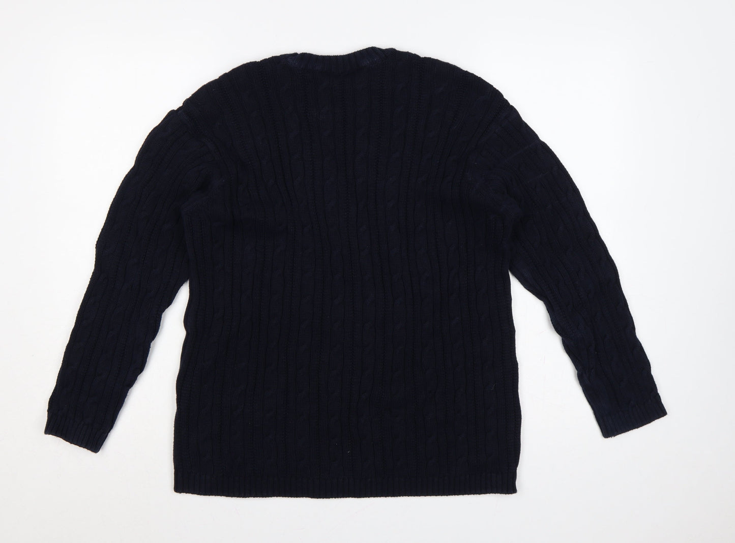 Vintage Marks & Spencer Women Navy UK 14 Cable-Knit Cotton Jumper