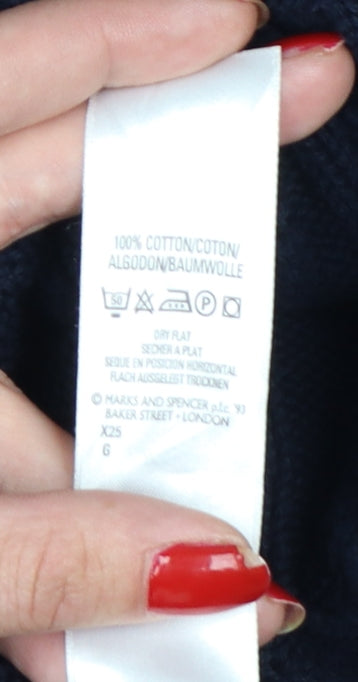 Vintage Marks & Spencer Women Navy UK 14 Cable-Knit Cotton Jumper