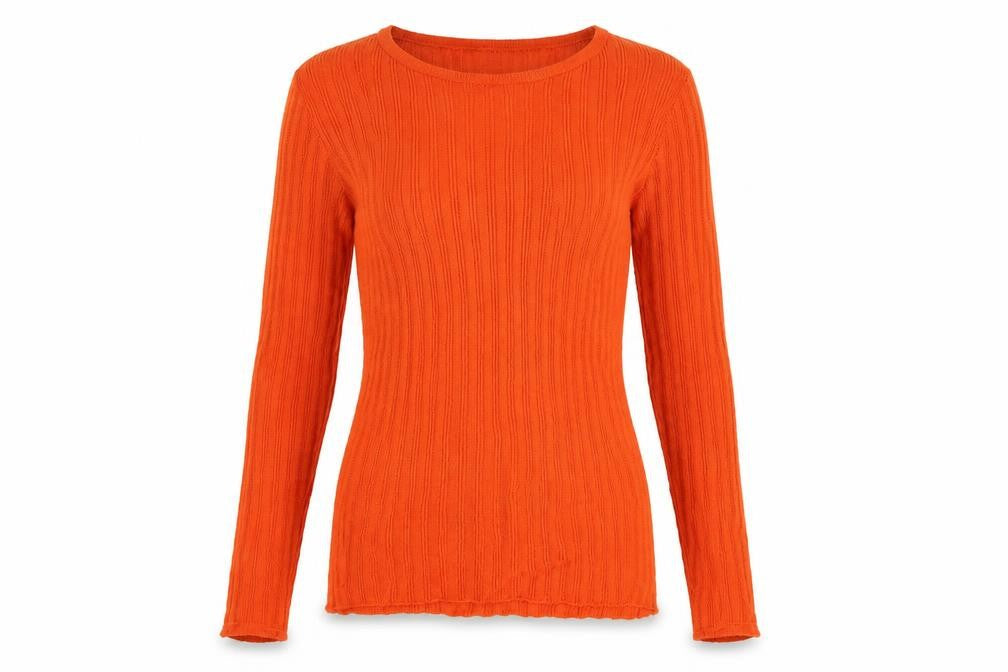 Front view of ASOS Design Women’s Orange Ribbed Crew Neck Slim Knit Jumper UK 12