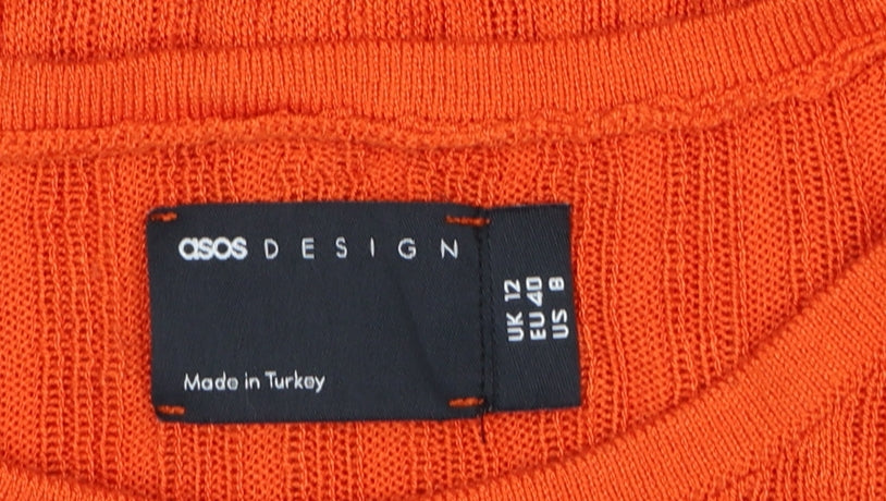 ASOS Design Women’s Orange Ribbed Crew Neck Slim Knit Jumper UK 12