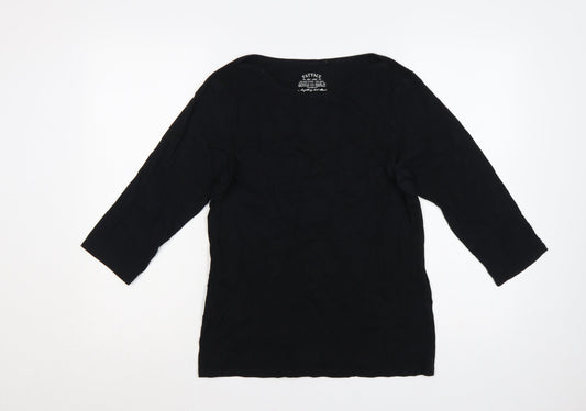 Fat Face Women’s Black UK 14 Cotton Modal 3/4 Sleeve Tunic T-Shirt