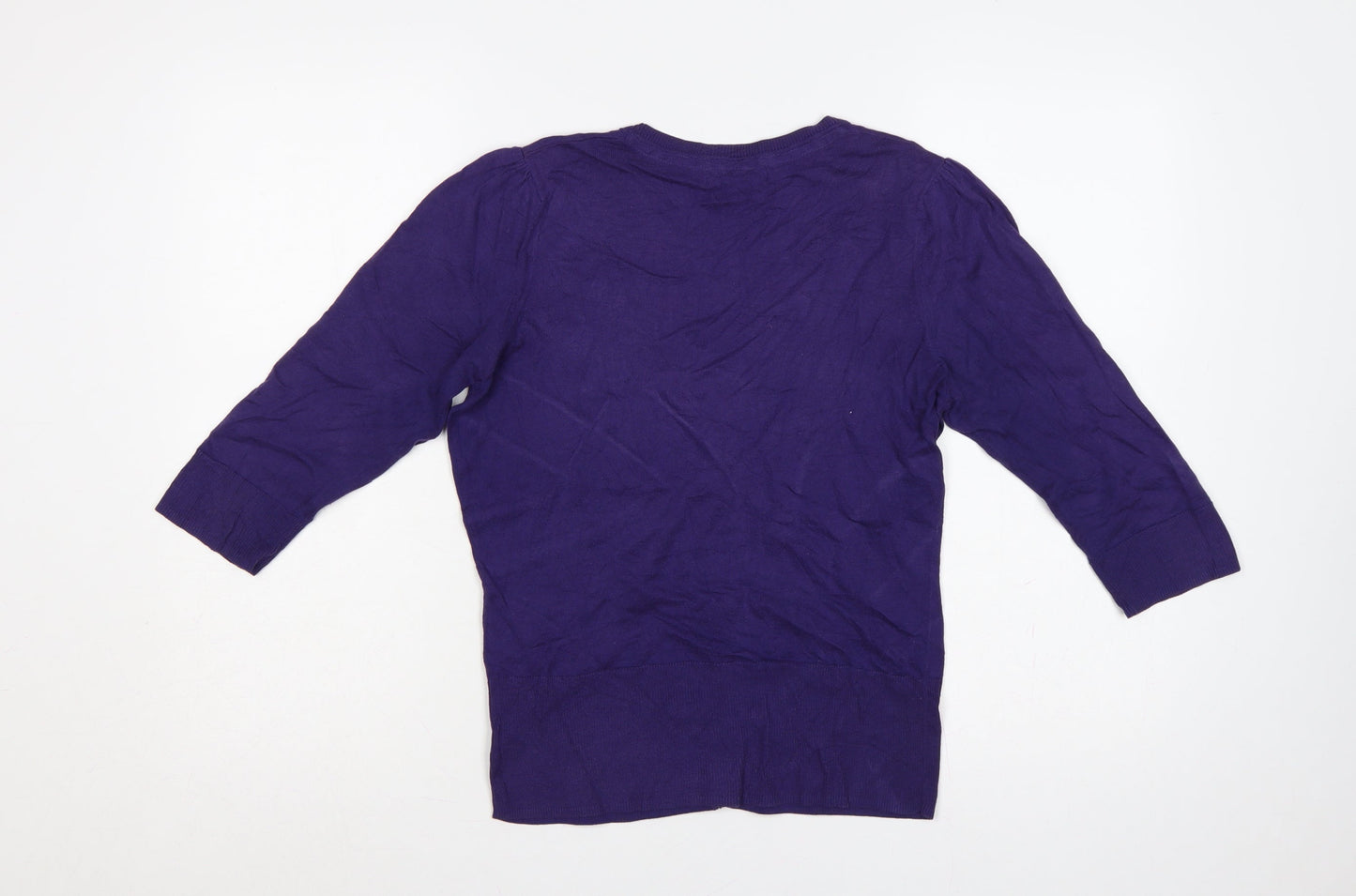 Monsoon Women Purple UK 12 V-Neck 3/4 Sleeve Cotton Button Cardigan