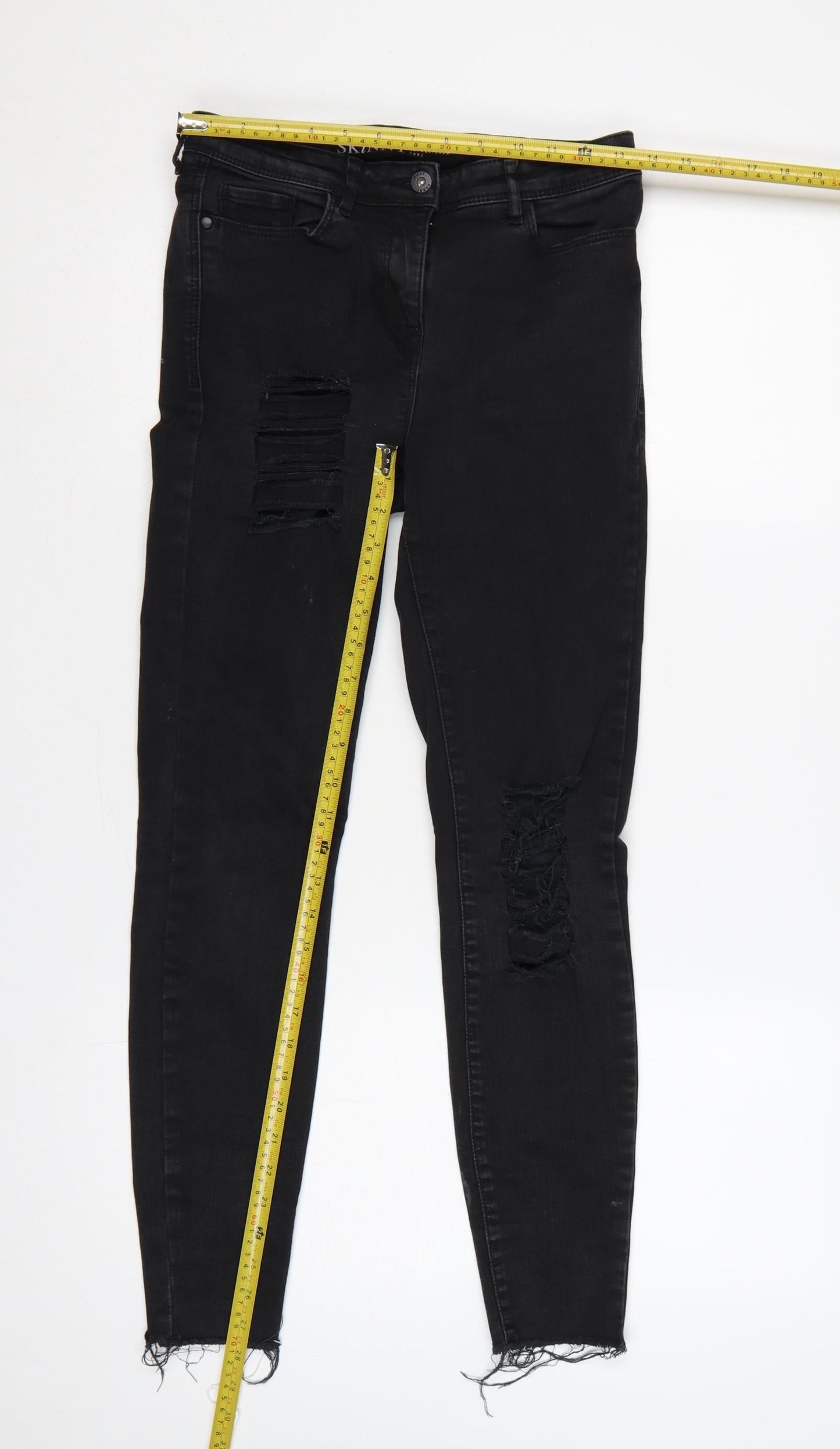 Next Women’s Black UK 8 Regular Distressed Skinny Stretch Jeans