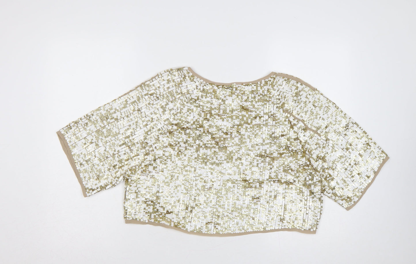 Topshop Women Gold Sequin Cropped Short Sleeve Party Top UK 8