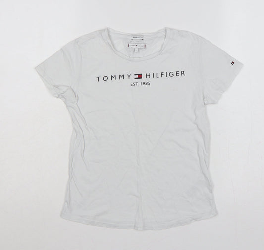 Tommy Hilfiger Girls White 11-12 Years Basic Logo Organic Cotton T-Shirt