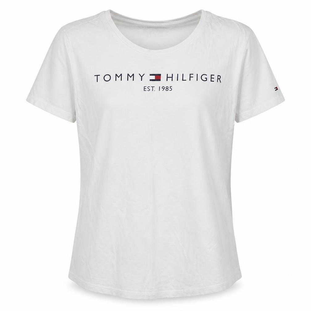 Front view of Tommy Hilfiger girls’ white 11-12 years basic logo organic cotton t-shirt