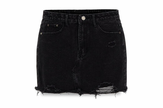 Missguided Women Black UK 8 High Rise Distressed Denim Mini Pencil Skirt