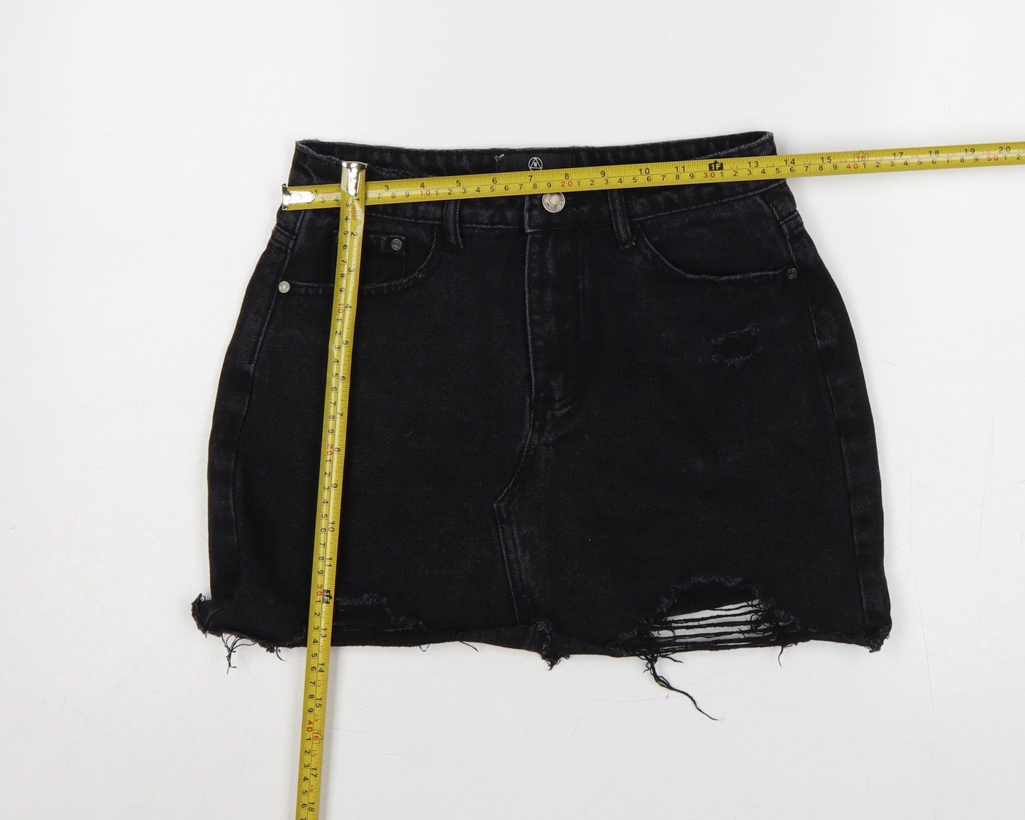 Missguided Women Black UK 8 High Rise Distressed Denim Mini Pencil Skirt