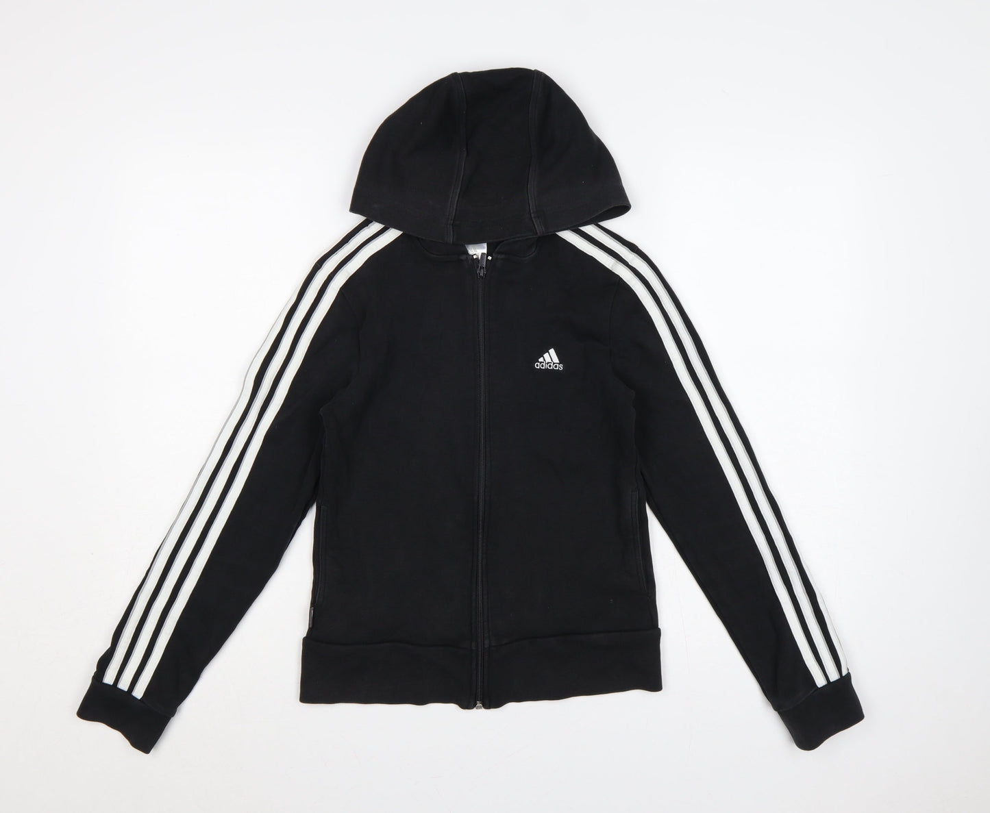 Adidas Women’s Black S Full Zip Hoodie 3 Stripe Cotton Logo