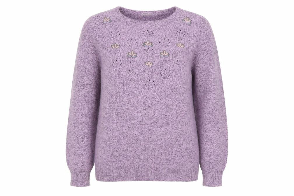 Damart Women Purple UK 16 Floral Embroidered Knit Pullover Jumper