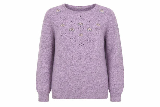 Damart Women Purple UK 16 Floral Embroidered Knit Pullover Jumper