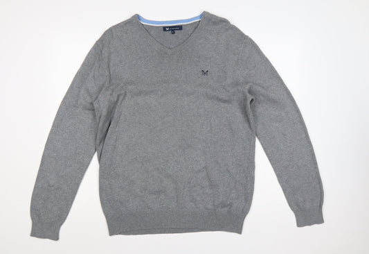 Crew Clothing Company Men’s Grey L Cotton Cashmere V-Neck Pullover Jumper