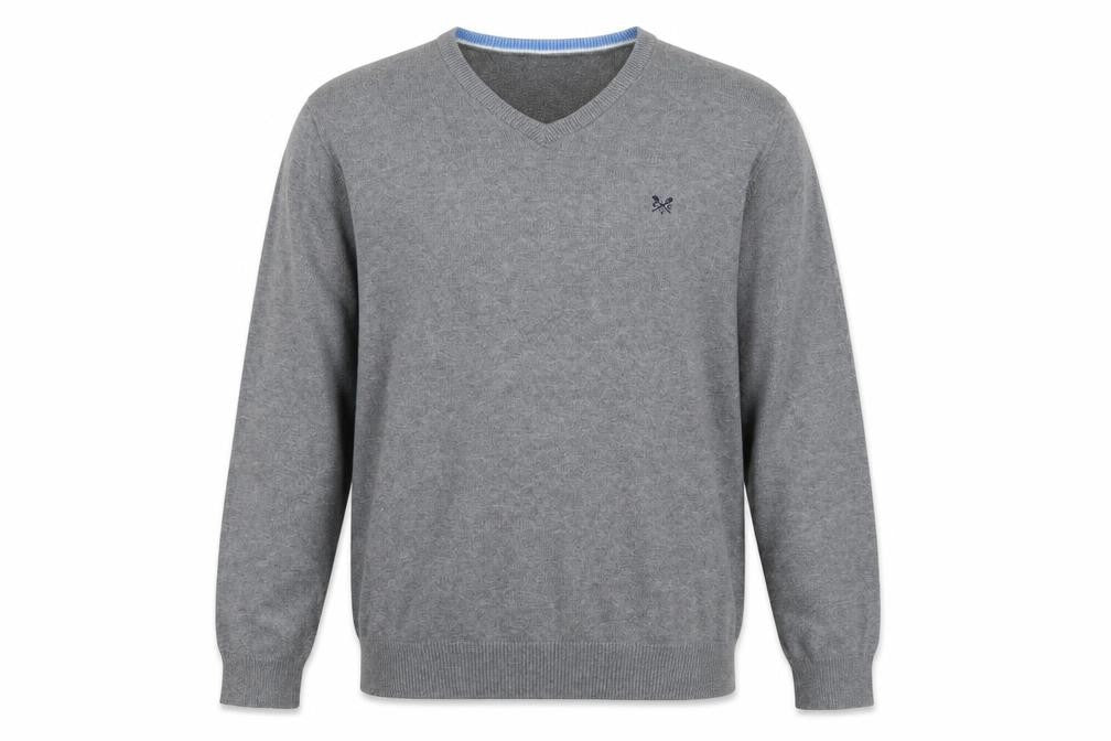 Crew Clothing Men’s Grey L Cotton Cashmere V-Neck Pullover Jumper