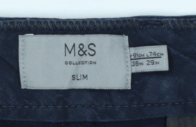 Marks and Spencer Men Blue Slim Chino Trousers 36in 29in