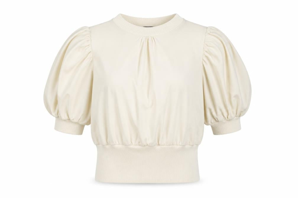 Front view of French Connection Women Ivory XS Puff Sleeve High Neck Blouse
