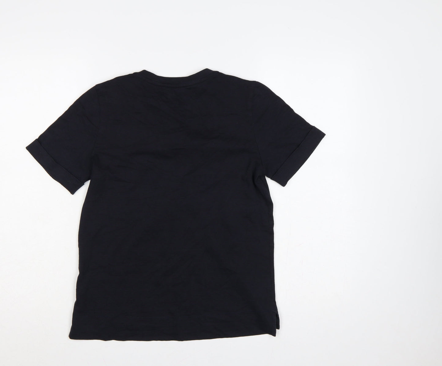 Whistles Women Black UK 8 Cotton Tassel Tie Tunic Blouse Short Sleeve