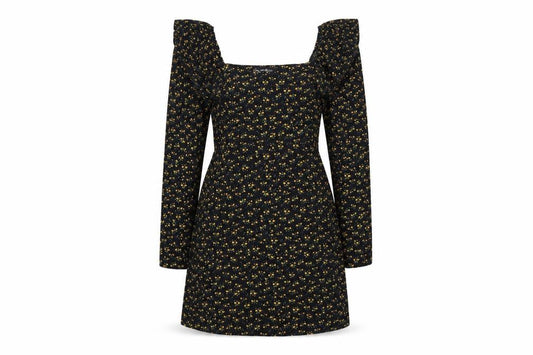 Front view of Miss Selfridge Women Black Floral UK 10 Fit & Flare Mini Dress